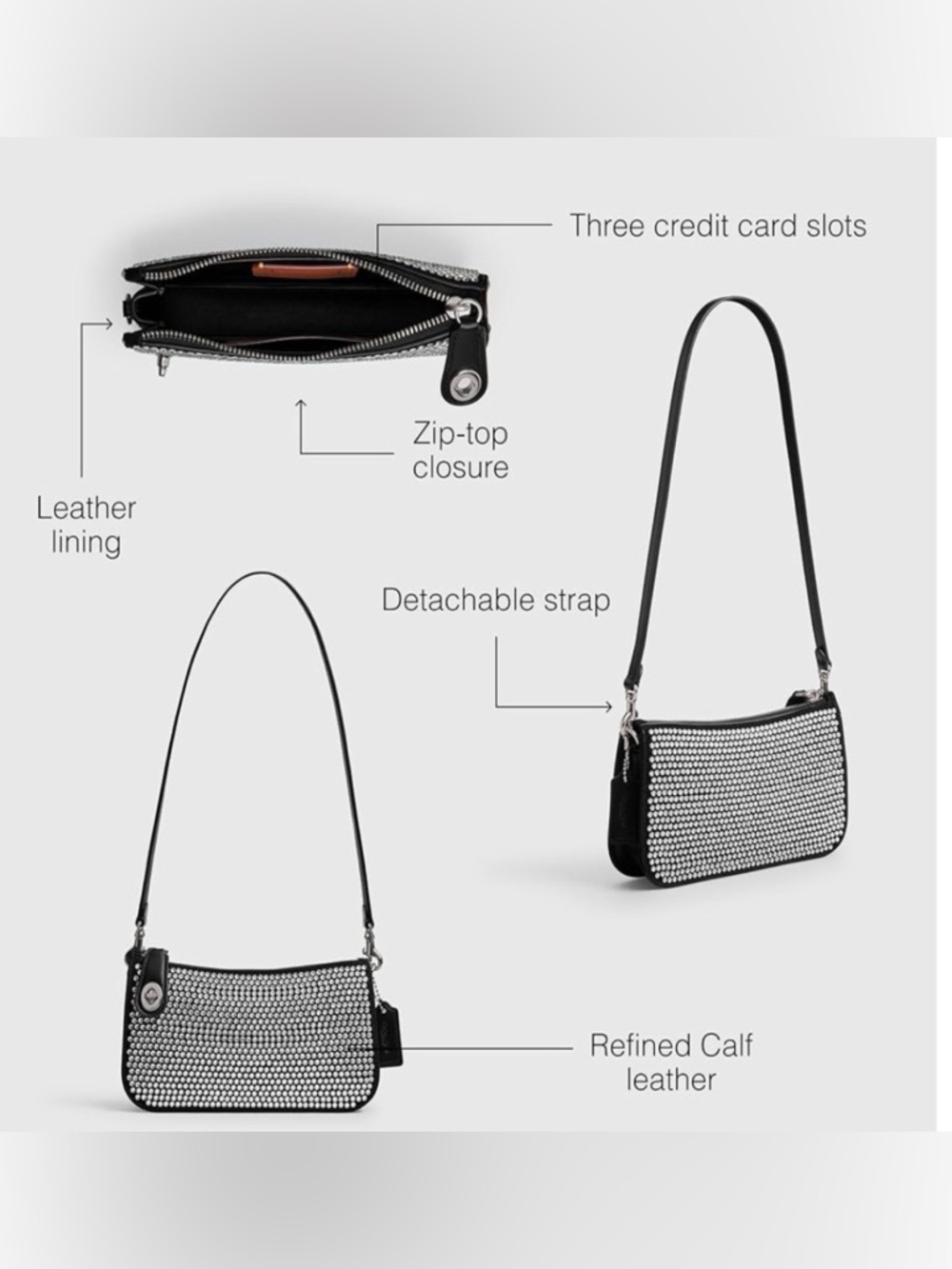 COACH Penn Shoulder Bag With Crystal, BLACK - Picture 13 of 15